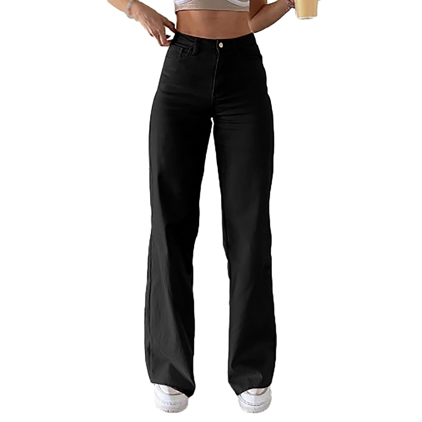 Dżinsy Damskie Proste Nogawki Dżinsy z Wysokim Stanem Długie Spodnie Casual Basic Zwykłe Dżinsy Wsuwane Damskie Spodnie Dżinsowe z Szerokimi Nogawkami Wygodne Spodnie Bootcut Streetwear