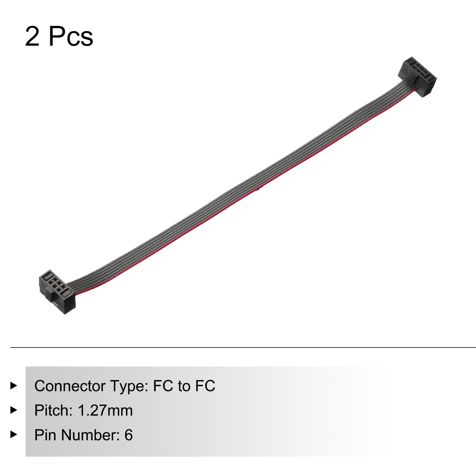 QUARKZMAN Cavo a Nastro Piatto Idc a 6 Pin, Passo 1,27 mm, connettore Fc a Fc, Lunghezza 10 cm, Filo Jumper Grigio per Computer, display Led, Dvd, 2 Pezzi