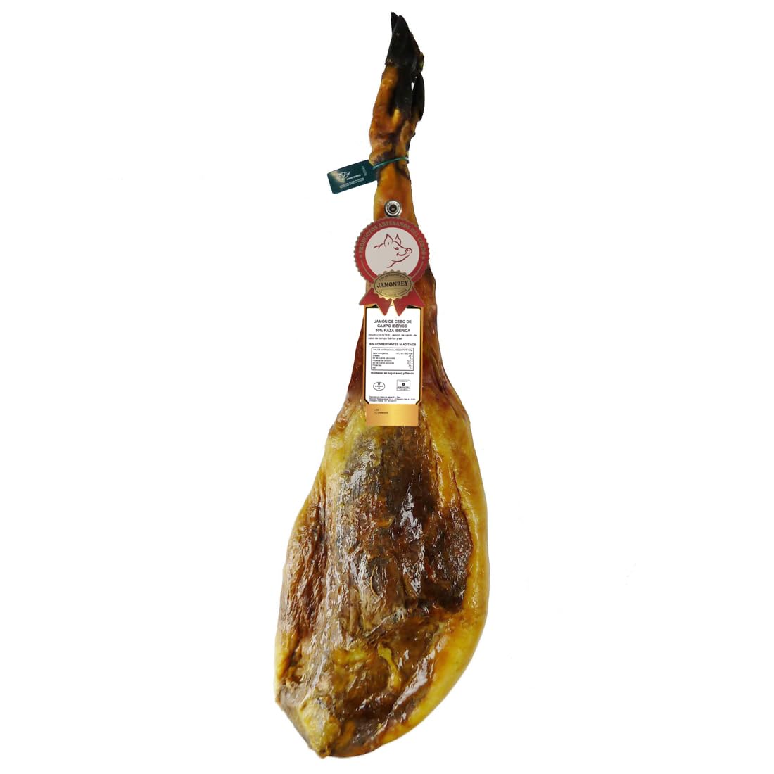 Jamón de Cebo de Campo Ibérico 50% Raza iérico ¨JAMONREY¨ -SIN CONSERVANTES NI ADITIVOS- (Elija su peso ideal), (Entregas 24/48 Horas) (JAMÓN DE 8,5 A 9 KG. (Pieza Entera))