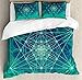 EANSSN Geometryczny zestaw poszewek na kołdrę, cyfrowy, futurystyczny wzór drzewa życia, kosmiczny wzór, 3-częściowy zestaw pościeli z 2 poszewkami na poduszki, turkusowo-zielony, podwójne rozmiary