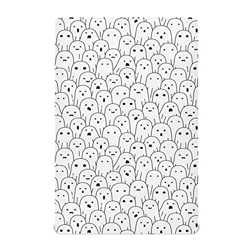 Image of Halloween White Ghost Crib Sheets Soft Breathable Fitted Baby Crib Sheets Mattress Cover for Girl Boys, 52 inch x 28 inch x 9 inch