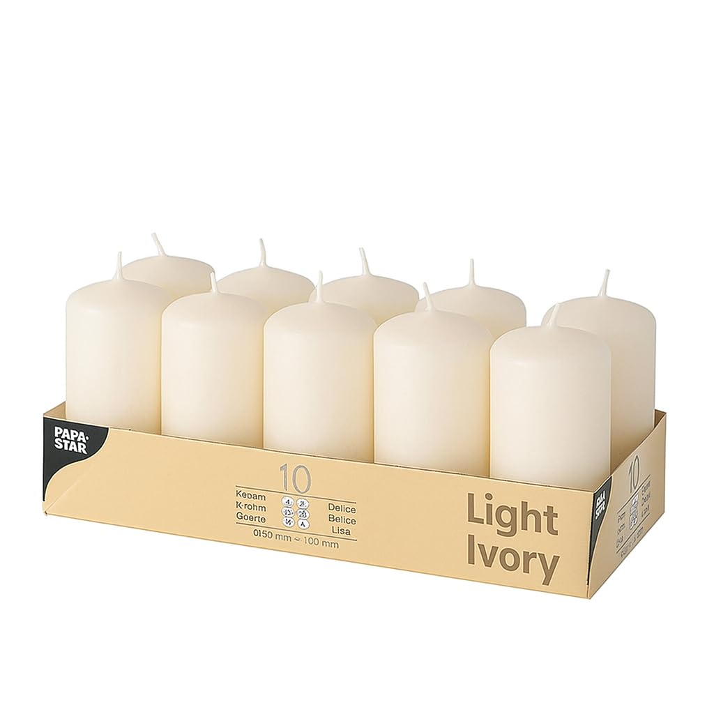 ZINNIAUK Ivory Papstar Pillar Candles Pack of 10 (40mm x 90mm) โ Unscented Long-Lasting Wax Candles โ Decorative Table Centrepieces for Home, Weddings, Parties & Events