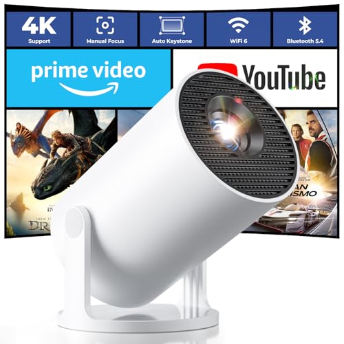 [Built-in Apps & 2026 Upgraded] Mini Projector 4K 1080P Support 20000 Lumens Portable Projector with Android 14 Auto Keystone WiFi 6 Bluetooth 5.4 Rotatable 180 for Bedroom/Indoor/Outdoor