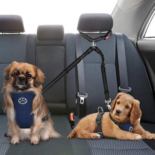 Doppelter Hundesicherheitsgurt Hunde- Autogeschirr mit Schnalle 360 Grad schwenkbar Auto Kopfstütze Rückhaltesystem Sicherheitsgurt Kein Verheddern Hundeleine Welpenleine Splitter für für jedes Auto