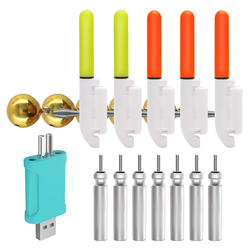 Lot de 4 Détecteurs de Touche LED étanches, Detecteur de Touche Peche Lumineux avec Chargeur et Batterie, Alarmes de Pêche avec Clochettes pour la Pêche de Nuit