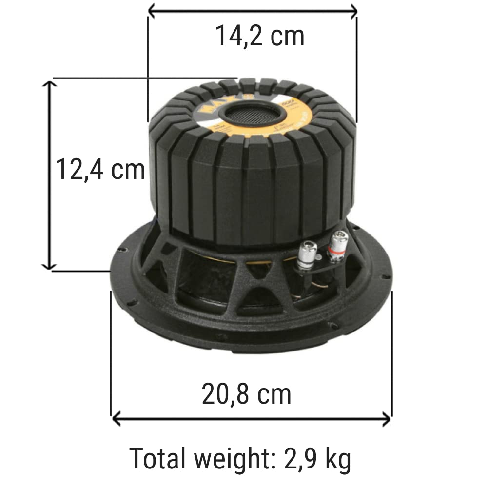 1 LANZAR MAX8 subwofer 20 cm 200 mm 8" di diametro da 300 watt rms e 600 watt max cofano pannello bagagliaio auto car singola bobina 4 ohm, 1 pezzo