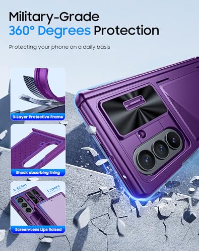 Image of for Samsung Galaxy Z Fold 7 Case with Card Holder RFID Blocking, Built in Slide Lens Cover & Hinge Protection & Screen Protector, Shockproof Wallet Case for Z Fold 7 (Purple)