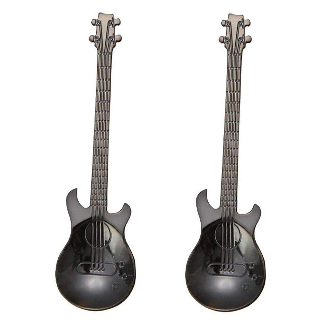 Coffee Spoon,Stainless Steel Guitar Spoons for Coffee Tea Dessert Drink Mixing Milkshake Spoon Tableware,2 PCS (Black)