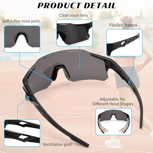 Image of Karsaer Unisex UV Protected Cycling Glasses Sports Sunglasses ,Youth Baseball Softball Running Sunglasses E1315, Black, 70 mm