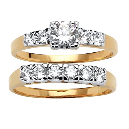 Palm Beach Jewelry 18K Yellow Gold Plated Round Cubic Zirconia Bridal Ring Set Size 11