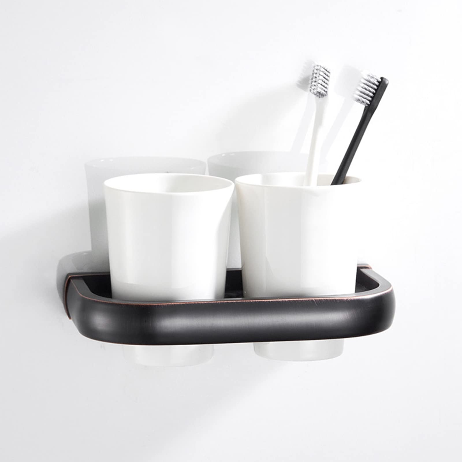 Soporte De Cepillo De Dientes Antiguo Negro, Soporte De Vaso De Cepillo De Dientes Montado En La Pared para Baño, Soporte De Cepillo De Dientes De Latón con Tazas De Cerámica