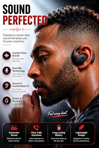 Image of Glide OWS Open Ear Wireless TWS Earbuds, Custom EQ, Bluetooth 5.4 Earphones, 50H Playtime, Fast Charging Case, 50ms Low-Latency Gaming & Touch Controls Midnight. Black