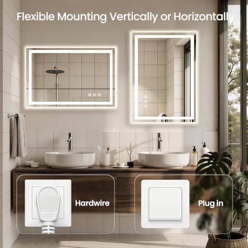 Image of 40x36 LED Bathroom Mirror with Anti-Fog, Backlit & Front Lit, Memory | Stepless Dimmable 3 Color CRI 95+ Shatterproof Tempered Glass ETL Listed for Safety Lighted Bathroom Vanity Mirror for Wall