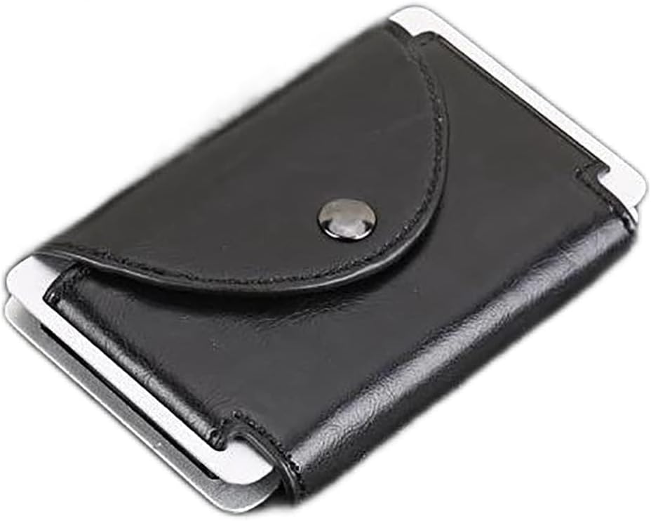 Card Pouch Pu Leather Men's Aluminum Alloy Card Case Card Holder Leather Vintage Multi Card Position Business Card Holder Card Cases(Black)