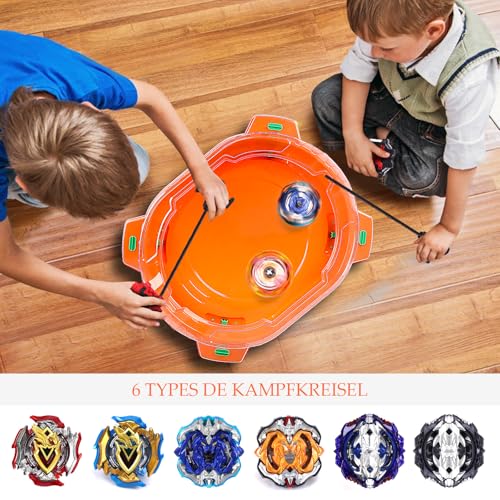 Burst Kreisel Arena Battle Set - 6 Kampfkreisel, 2 Launchers und Stadium, Battle Kampfarena für Kinder ab 6 Jahren, Kampfspielzeug für Jungen (6pcs-Stadium)