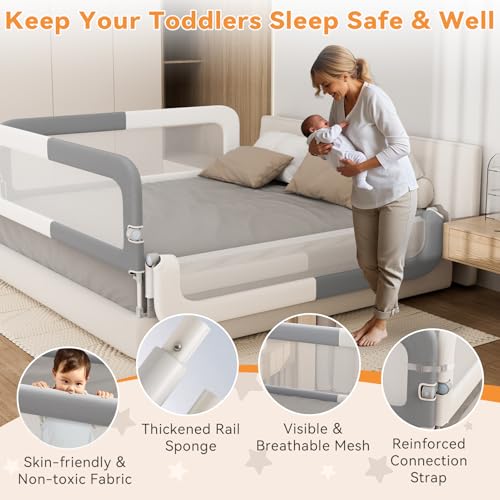 Image of Bed Rail for Toddlers: Foldable & Stable - 78.74 x 78.74 x 59.06 Designed for Queen Size Beds - Bed Rail Guard with Steady U-Shape Base for Toddlers, Baby, Kids