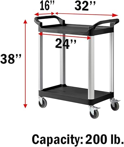 Miniatura 2 de Carrito utilitario de 2 niveles  Carrito de plástico con ruedas (16 pulgadas de profundidad x 32 pulgadas de ancho, negro)