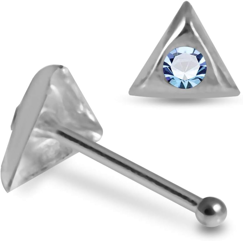 Crystal Stone Triangle Design 22 Gauge 925 Sterling Silver Ball End Nose Pin - Nose Stud - Tiny Nose Ring - Nose Piercing Body Jewelry