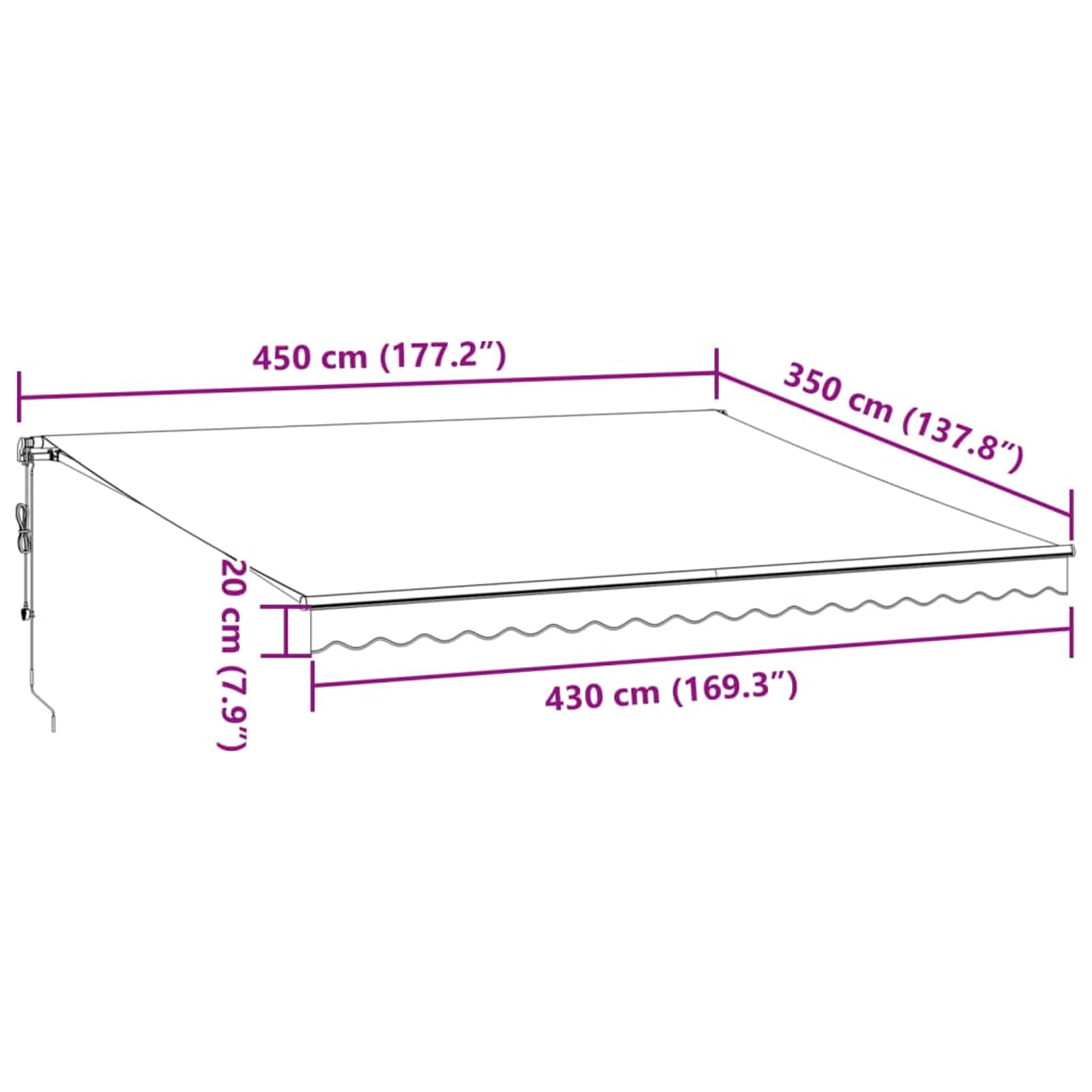 Gelenkarmmarkise mit LED und Windsensor, Polyester-Stoff PU-beschichtet, 450x350 cm, Anthrazit/Weiß, für Privat & Gastronomie
