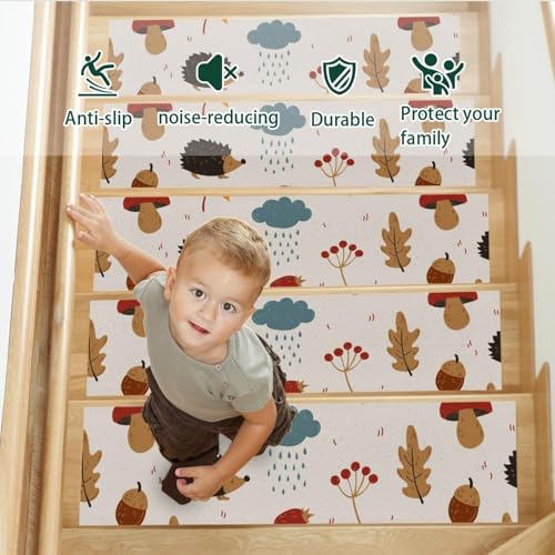 Alfombras para escaleras con base adherente lavable de tejido texturizado gris 4