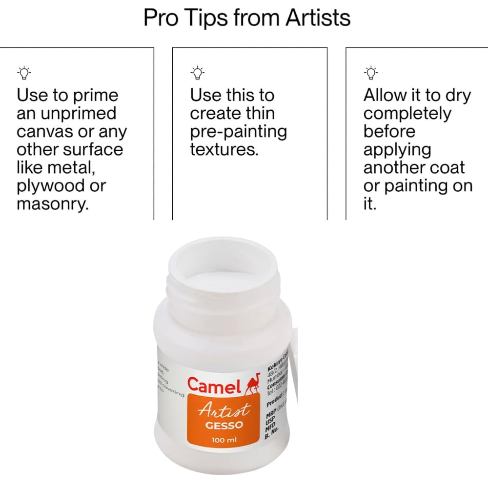 Artist Gesso Primer 100ml | White Base Coat for Canvas, Wood, MDF, Paper & Acrylic Surfaces | Ideal for Artists, Hobby Painters & Students 2