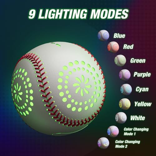 image for HYES Light up Baseball with LED Rechargeable, 9 Lighting Modes Glow in