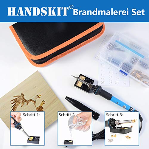 HANDSKIT Brandmalerei Lötkolben Set, HANDSKIT 42PCS Brandmalkolben mit einstellbarer Ein/Aus-Schalte, mit 60W Einstellbarer Temperatur 220-450 °C, Holzbrandmalerei für Profi Hobbybastler