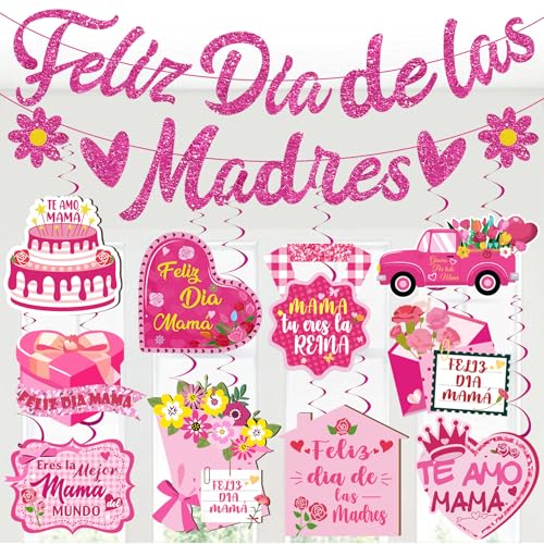 Feliz Dia De Las Madres Banner Hanging Swirls Decoration Set Happy Mothers Day Decorations Banner Ceiling Swirls Decoracion Hanging Swirls Spanish Mothers Day Decorations