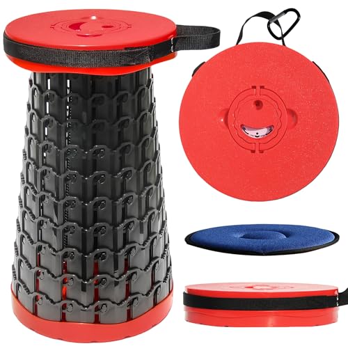 Image of ALEVMOOM Upgraded XXL 50 Portable Collapsible Stool with Cushion,Telescoping Folding Stool for Adults,Yet More Sturdy Camping Stool with Load Capacity 1000lbs,for Outdoor Garden Hiking BBQ Red