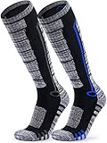 TSLA Men and Women Winter Ski Socks, Calf Compression Snowboard Socks, Warm Thermal Socks for Cold Weather, 2pairs Ski Socks Dim Black & Grey/Midnight Navy & Blue, Medium