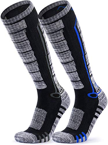 Tsla Men And Women Winter Ski Socks, Calf Compression Snowboard Socks, Warm Thermal Socks For Cold Weather, 2Pairs Ski Socks Black & Grey/Navy & Blue, Large #TOP13