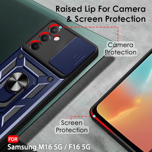 Image of TheGiftKart Tough Armor Bumper Back Cover Case for Samsung Galaxy M16 5G / F16 5G | Sliding Camera Cover, Kickstand & Ring Holder | 360 Protection Back Case for Samsung M16 / F16 5G (PC & TPU, Blue)
