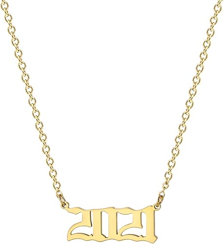 Collar de acero inoxidable chapado en oro de 18 quilates con colgante de número de año de nacimiento y aniversario para mujeres y niñas