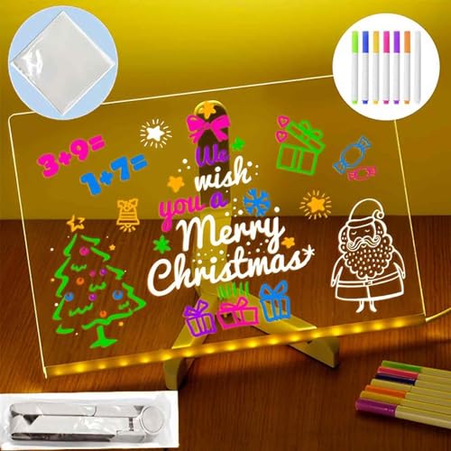 2025 New LED Note Board with Colors,Acrylic Dry Erase Board with Light,Light up Drawing Board with Stand,LED Illuminated Board w