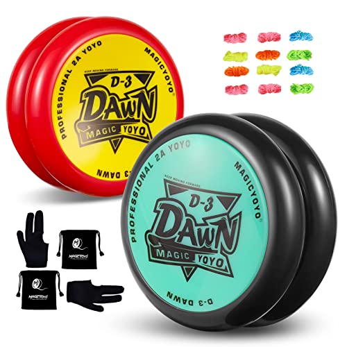 Yoyo 2 Pack D3 Dawn, Responsive Yoyo for Kids, Looping YoYos for Beginners, Durable Plastic Yoyos Ball, Basic Trick Professional 2A Yoyo Toy + 12 Yoyo Strings, 2 Yoyo Gloves, 2 Bags, Ideal Kids Gift