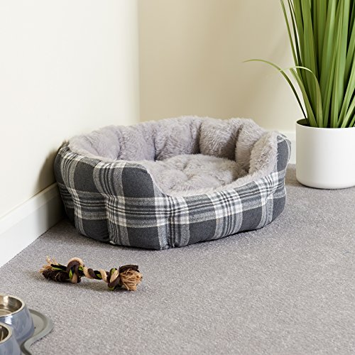 grey check dog bed
