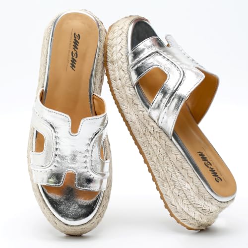 Espadrilles Wedges for Women Platform Raffia sandals Beach Slip On Shoes Summer Open toe heels Leather uppers Slides Mules for Dressy3