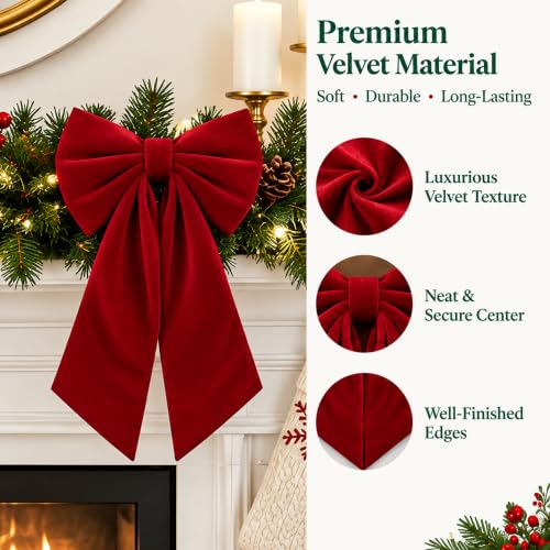 Christmas Tree Topper Bows, 20x35 Large Velvet Wine Red Bows, Burgundy Christmas Bow for Verstaile Xmas Decor - image 4