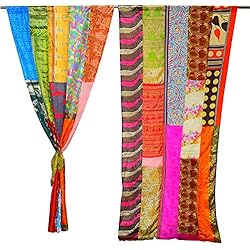 Cortinas de seda india Sari multicolor Patchwork Bohemia Reciclar ventana decoración del hogar 2 piezas (variadas)
