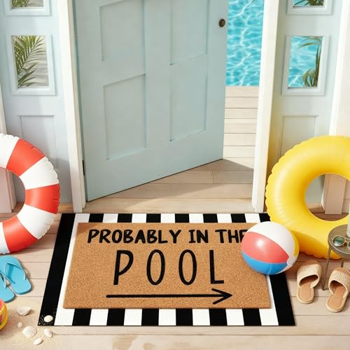 Tinideya 2 Pcs Door Mat Welcome Non Slip Coir Mats Floor Layering Doormats Seasonal for Front Porch Entryway Decor(Pool)
