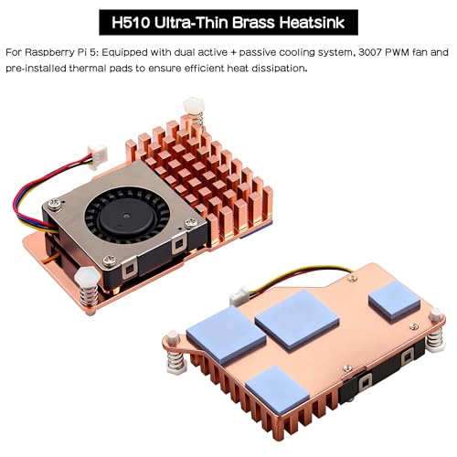 Active Cooler H510 para Raspberry Pi 5 disipador de latón con ventilador PWM 6