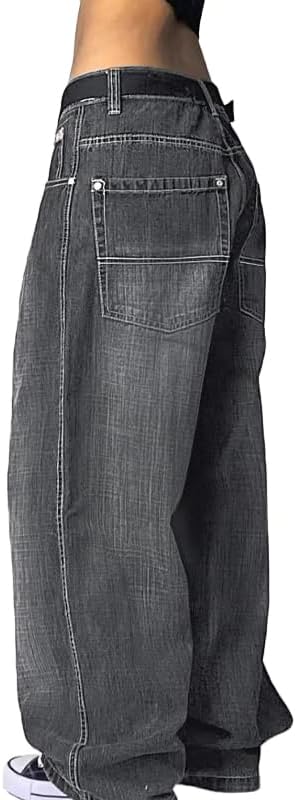 EMMIOL Women Boyfriends Hip Hop 90s Vintage Baggy Jeans Loose Denim Pants Mid-Low Waist Jeans