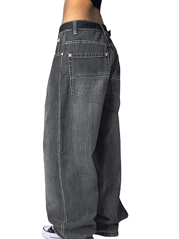 Image of EMMIOL Women Hip Hop 90s Vintage Baggy Jeans Denim Pants Mid Waist Jeans