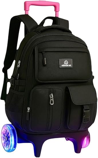 Mochila Escolar com Rodinha, Compartimento para Lápis e Caneta, Resistente à Água, com Rodas LED Coloridas