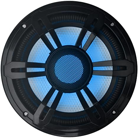 6.5 Inch Slim Waterproof Subwoofer - 150 Watts at Dual 4-Ohms Car Audio Powered Subwoofer with Multi-Color RGB Lights and Remote Control, PP Cone with Rubber Edge