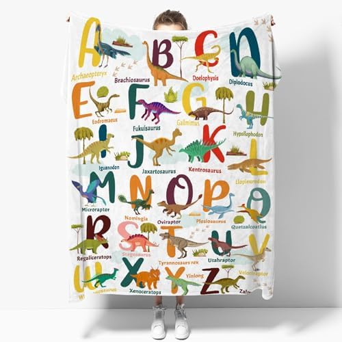 Sariputra Dinosaur Name Blanket Gift for Boy Girls Kids Dinosaur Alphabet Throw Blanket 40″x50″ for Birthday Cozy Soft Lightweight Bedding