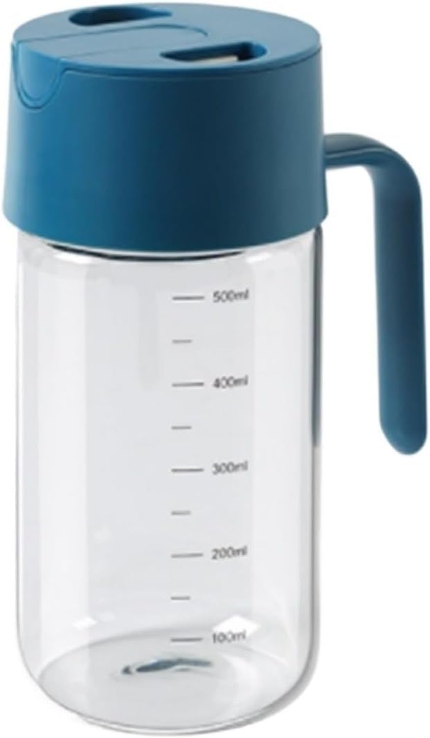 WOMGKDA Reusable Glass Oil Bottle Dispenser for Frying, Grilling, Air Fryer, Salad - Automatic Open and Close Cruet for Kitchen Cooking, Blue, 500ML