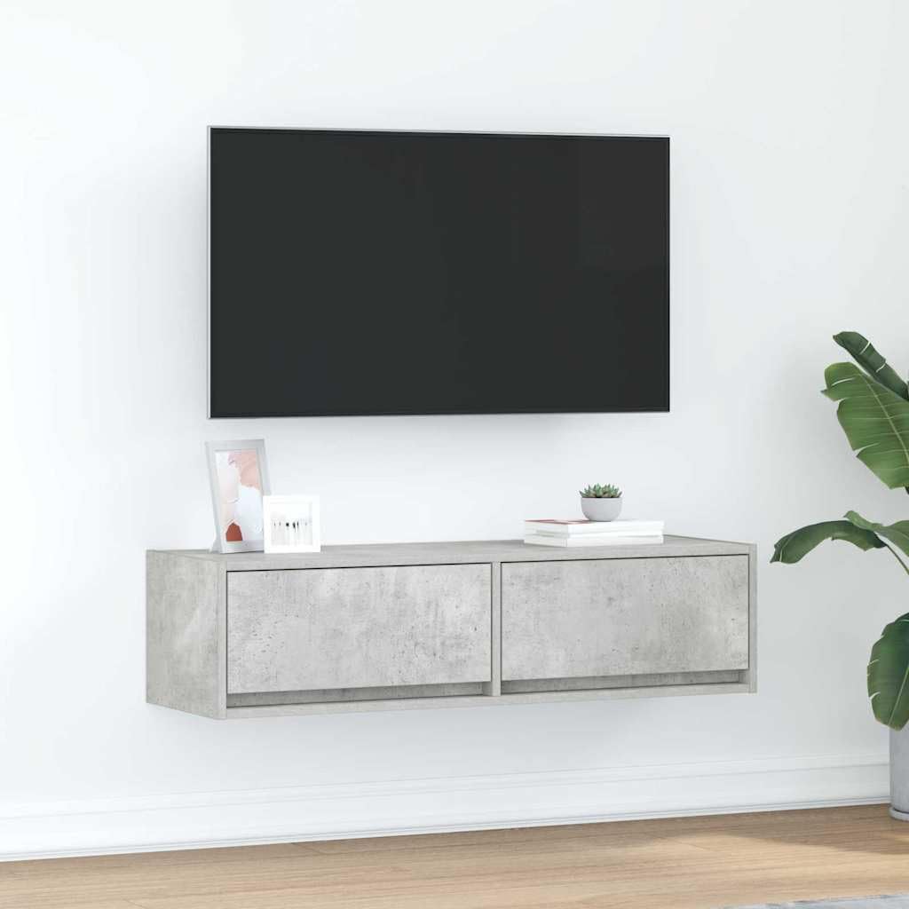 Meuble TV gris béton compact meuble de rangement TV pour petit espace
