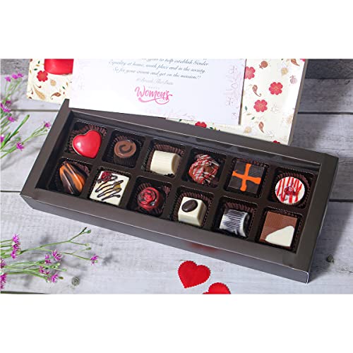 Image of Velvet Fine Chocolates Womens Day Gift Hamper with Greeting Card | 12 Assorted Chocolate Gift Pack for Ladies, Mom, Daughter, Wife, Employees