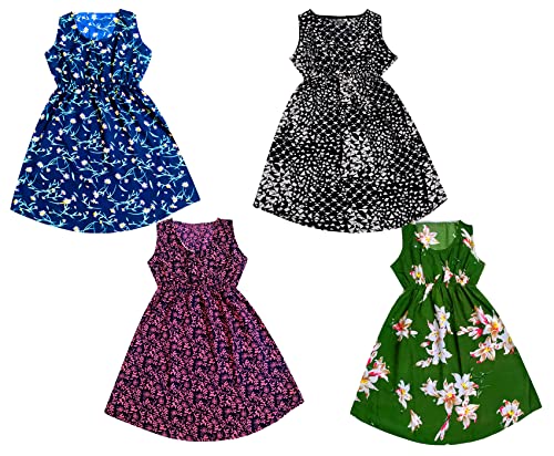 Image of IndiWeaves Kids Girls Crepe Printed Frock Dress for Girls - Regular Fit [Pack of 4] Multicolor9